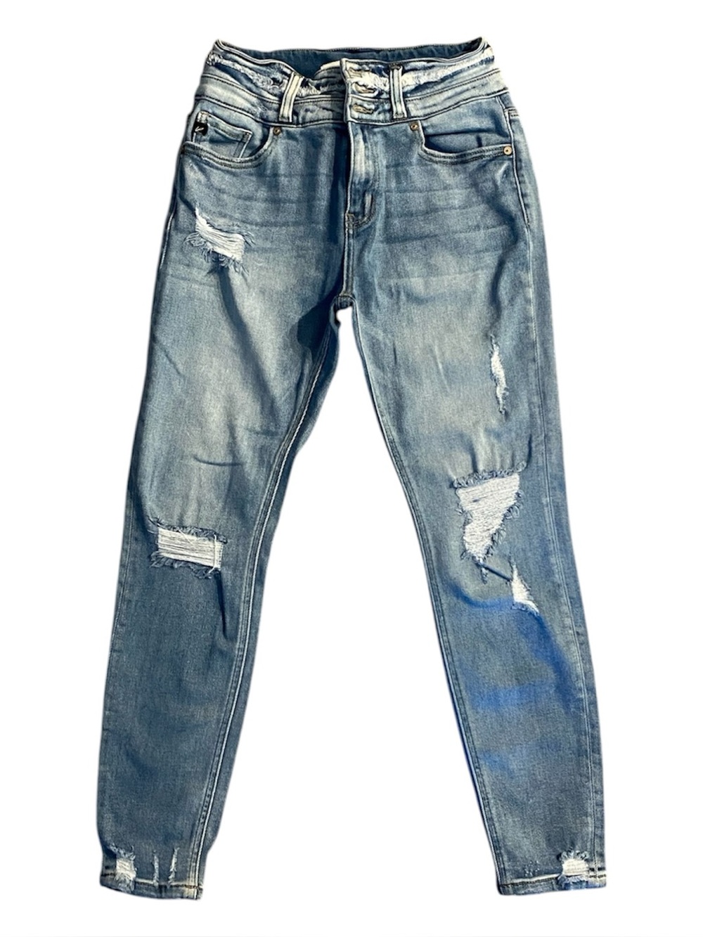 KanCan Women's Light Blue Distressed Curvy Skinny Jeans